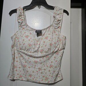 Derek Heart Floral Sleeveless Cropped Top W Removeable Bra Pads Size Large